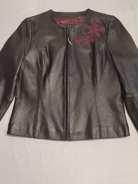 Jaclyn Smith Genuine Leather Embroidered Jacket M